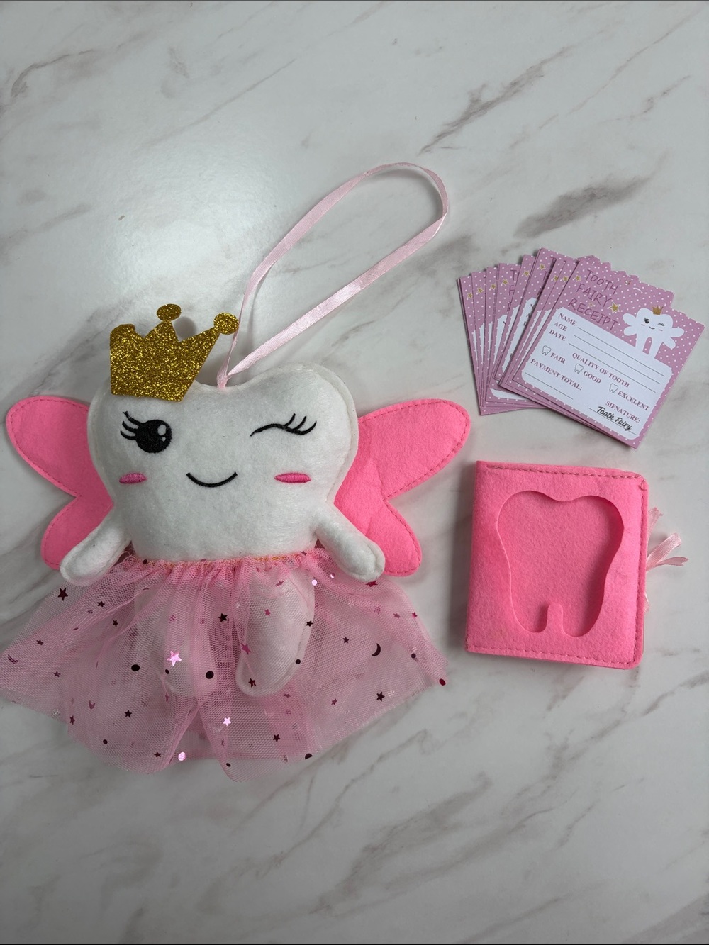 Tooth Fairy Plush pillow Pink Wings and Gold Crown